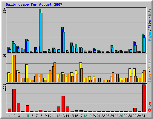 Daily usage for August 2007