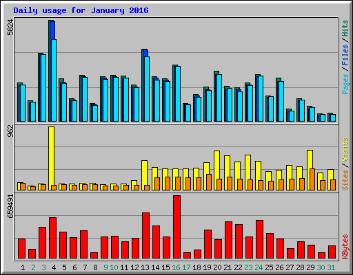 Daily usage for January 2016